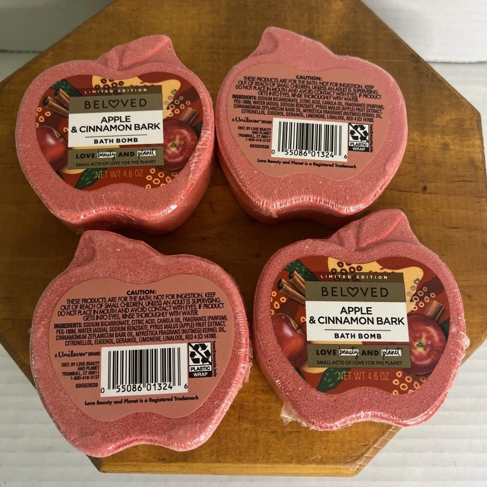 Lot of 4 Beloved Apple & Cinnamon Bark Bath Bombs‎ Limited Edition 4.6 oz